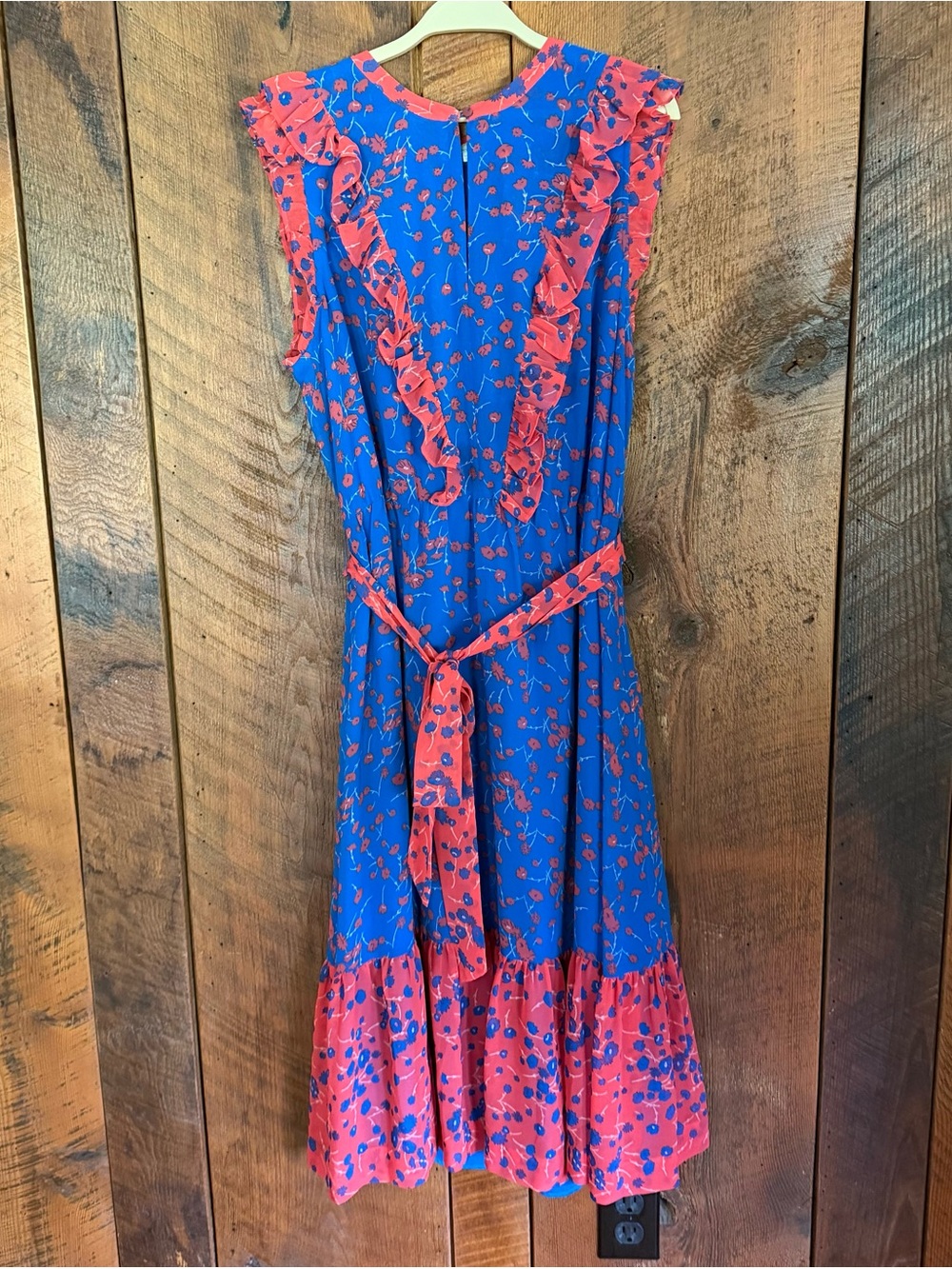 Boden Elise Floral Midi Dress Cyan Blue Coral Red Ruffle Garden Party Wedding